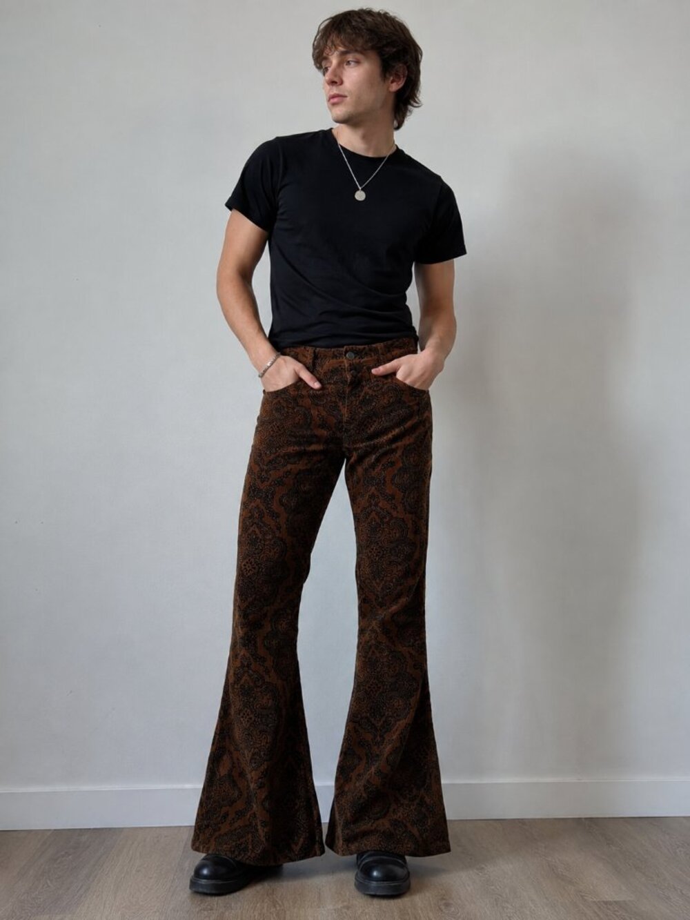 Run & Fly Made in UK Brown Paisley Corduroy Flare Pants Size 30R